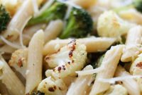 Lemon Garlic Roasted Broccoli & Cauliflower Pasta with Parmesan