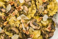 Creamy Mushroom Ravioli with Basil Pesto
