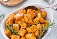 Oven Roasted Sweet Potatoes Recipe with Garlic and Herbs