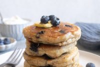 Fluffy Blueberry Oat Flour Pancakes with Greek Yogurt