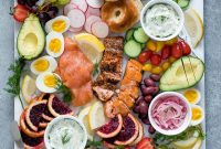 Smoked Salmon Breakfast Platter with Bagels, Avocado and Herbs