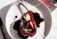 Red Wine–Poached Pears with Blue Cheese and Walnut Crumble
