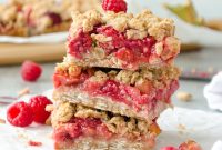 Raspberry Rhubarb Bars with Oat Crumble