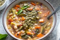 Fresh Summer Vegetable Soup with Basil Pesto