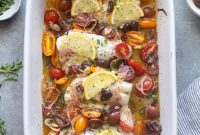 Mediterranean Baked Cod with Cherry Tomatoes, Olives and Lemon