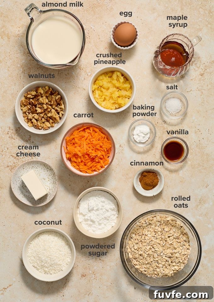 Carrot cake baked oats recipe ingredients.