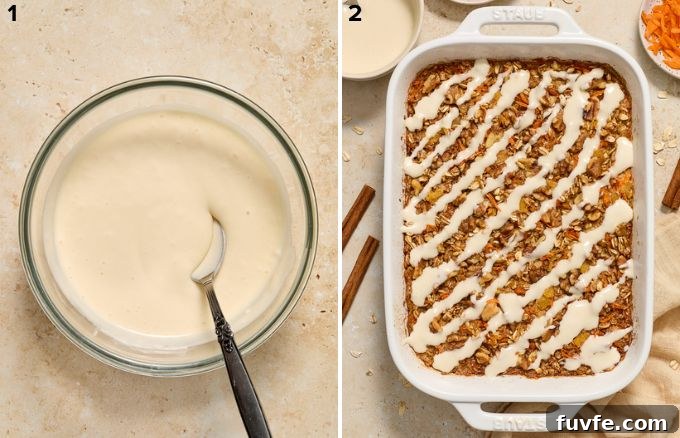Prepare cream cheese glaze for carrot baked oatmeal.
