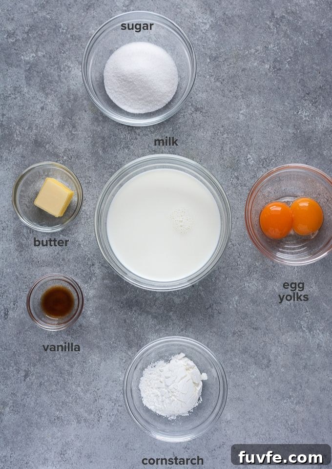 Pastry cream ingredients for fruit tart cupcakes.