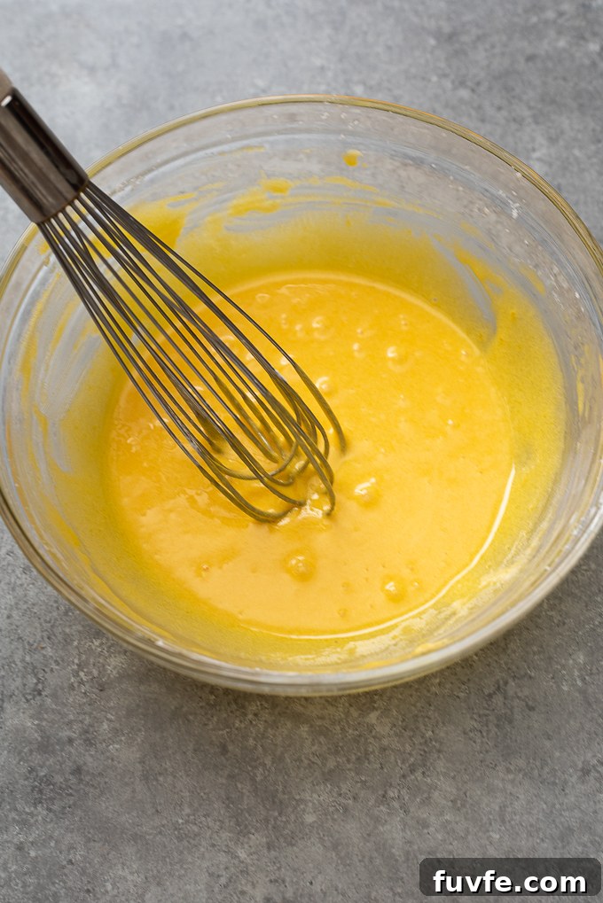 Whisked egg yolks, sugar and cornstarch.
