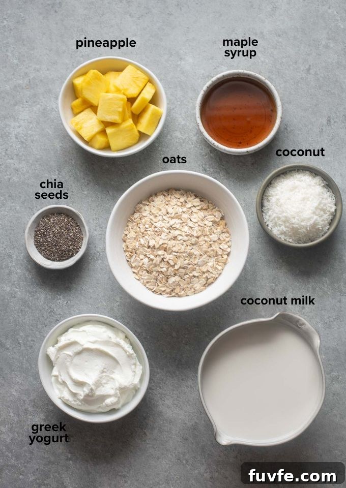 Pina colada overnight oats recipe ingredients.