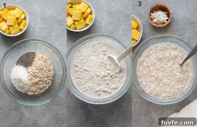 How to make coconut and pineapple overnight oats.