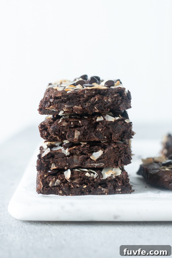 Stack of coconut brownies