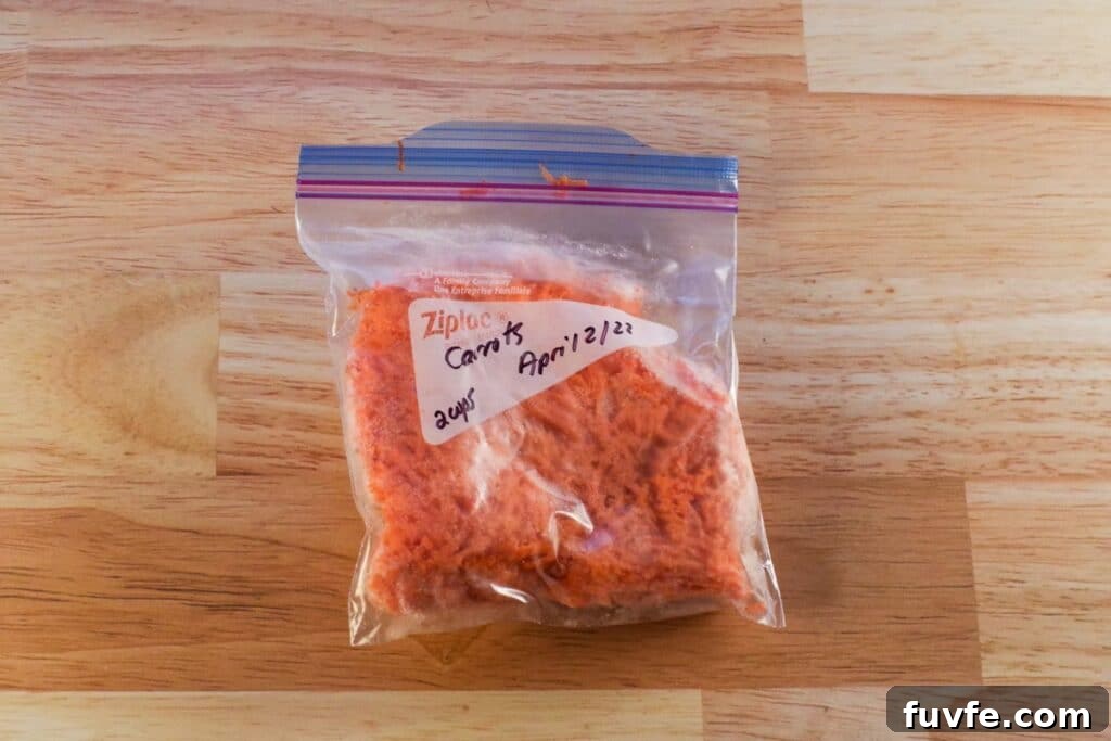 Award-Winning Shredded Carrot Chowder Recipe 9 carrots shredded and frozen in Ziplock bag