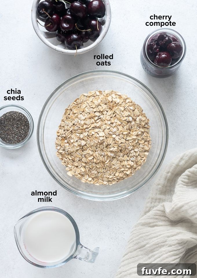 Cherry pie overnight oats recipe ingredients.
