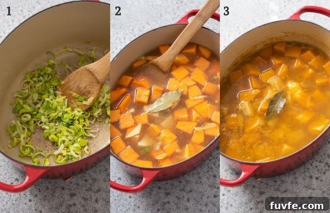 Creamy Butternut Squash, Potato and Leek Soup 4 How to make butternut squash soup collage