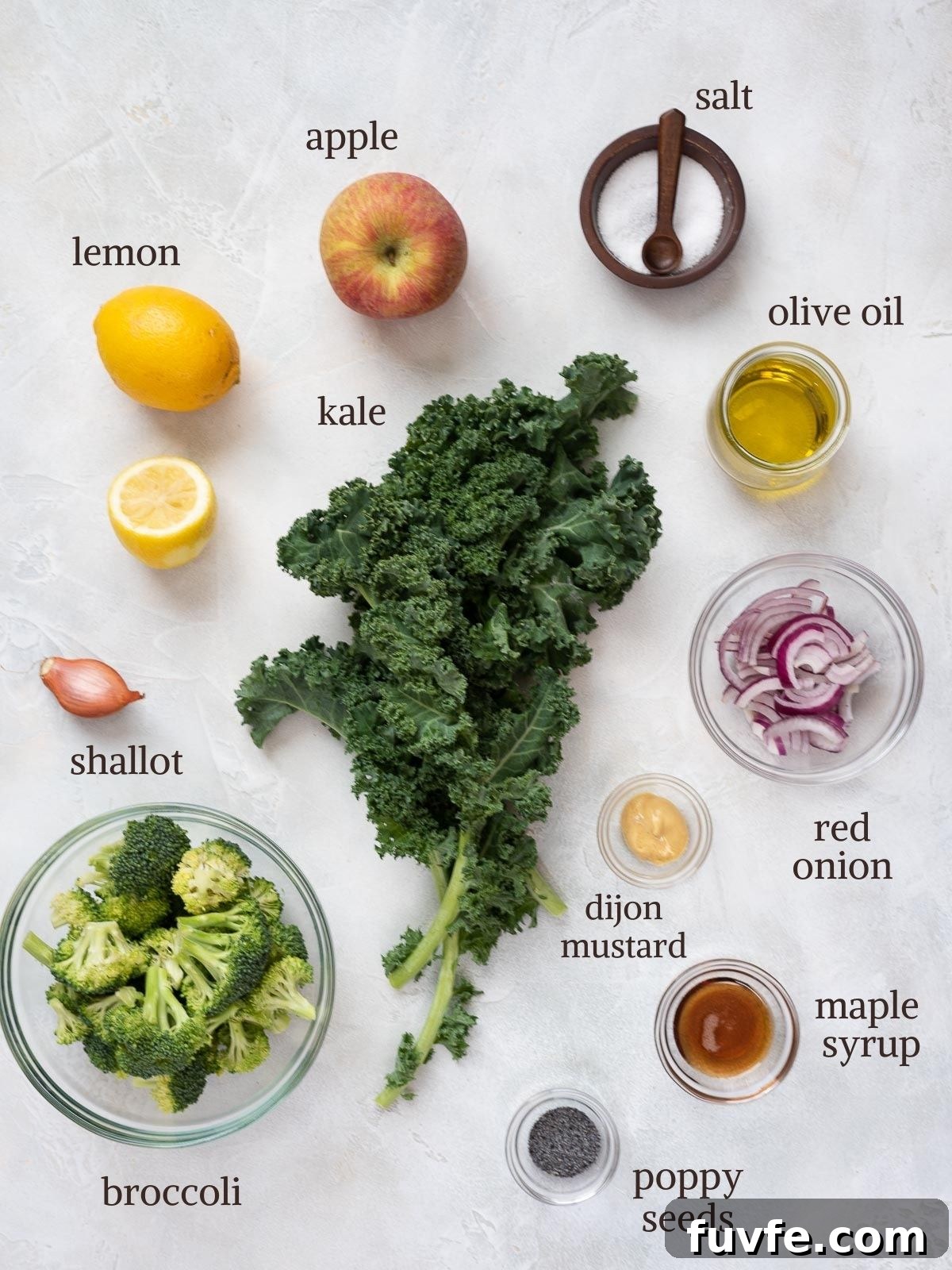 Crisp Broccoli and Kale Salad with Lemon Poppy Seed Dressing 3 Broccoli Kale Salad ingredients