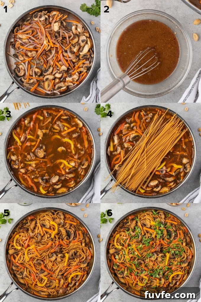 Photo collage showing how to make Thai pasta in one pot