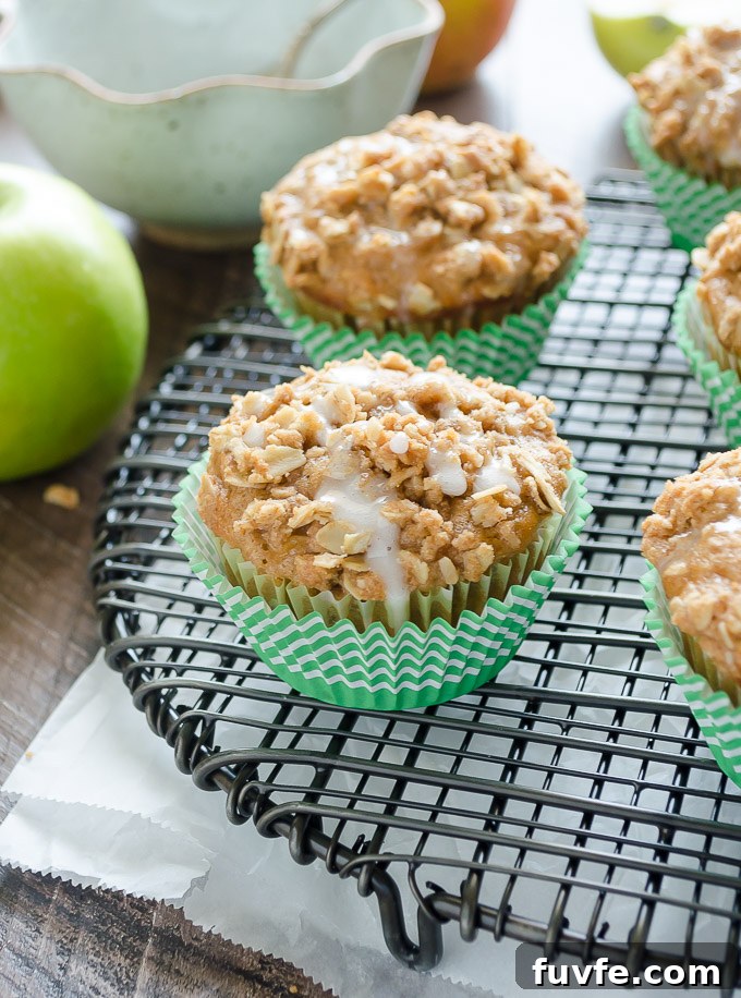 Moist Apple Oatmeal Muffins Recipe with Cinnamon 5 Apple crumble muffin drizzled with glaze