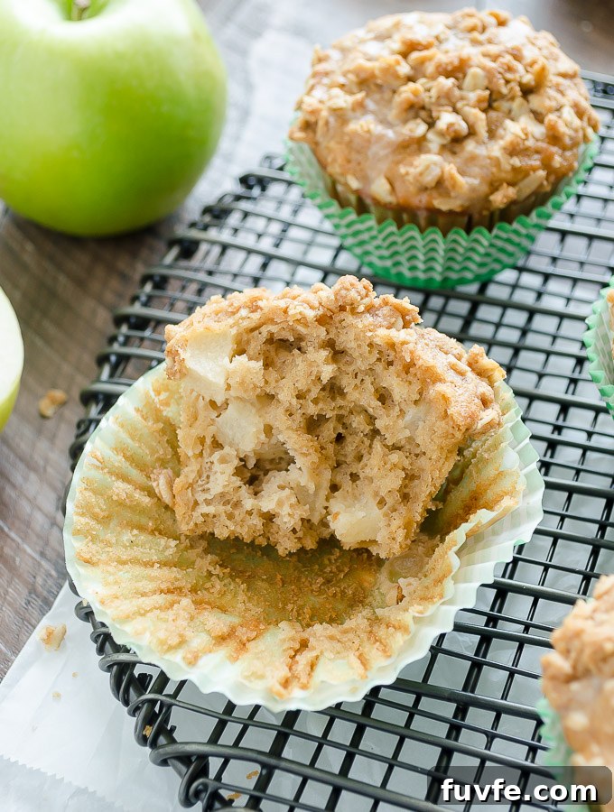 Moist Apple Oatmeal Muffins Recipe with Cinnamon 6 Apple muffins cut in half