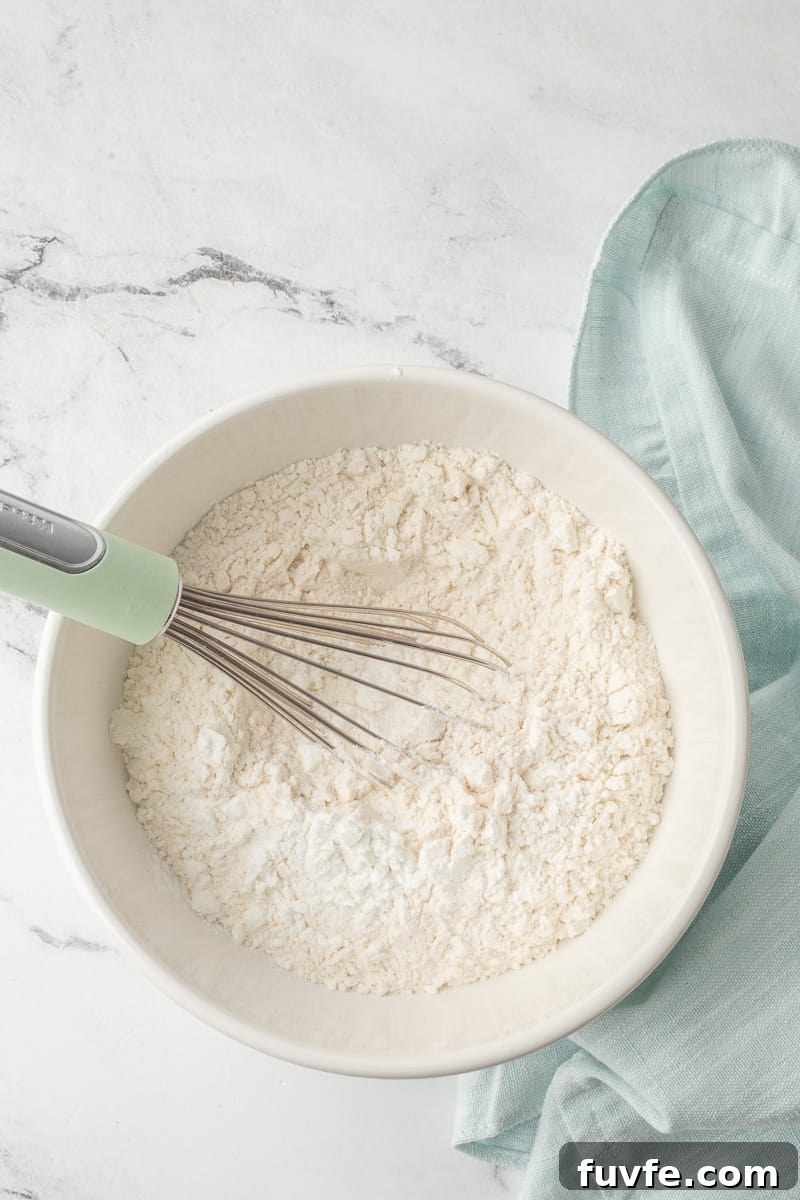 Soft Lemon Blueberry Cookies Recipe: Tender Citrus Berry Treats 5 Dry ingredients in mixing bowl with whisk.