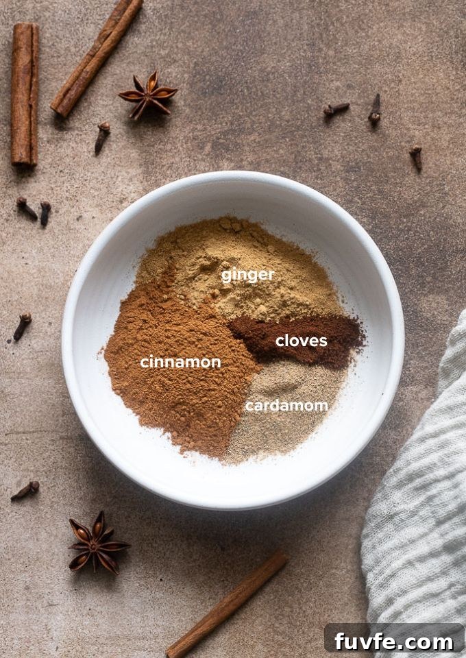 Chai spice mix recipe ingredients.