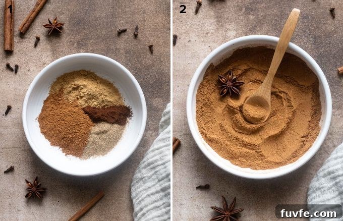 Photo collage showing how to make chai spice blend.