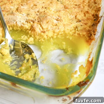 looking into a dish of lemon dump cake.