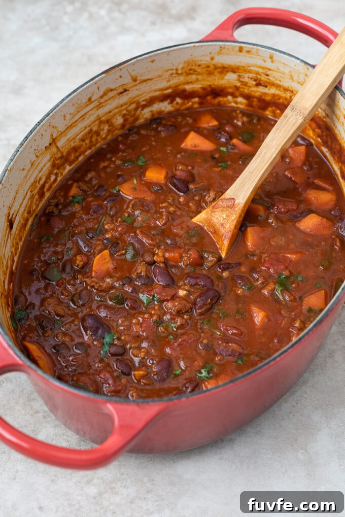 Smoky Spicy Chorizo Chili with Beans 3 Chorizo Chili with Black Beans in a Dutch oven.
