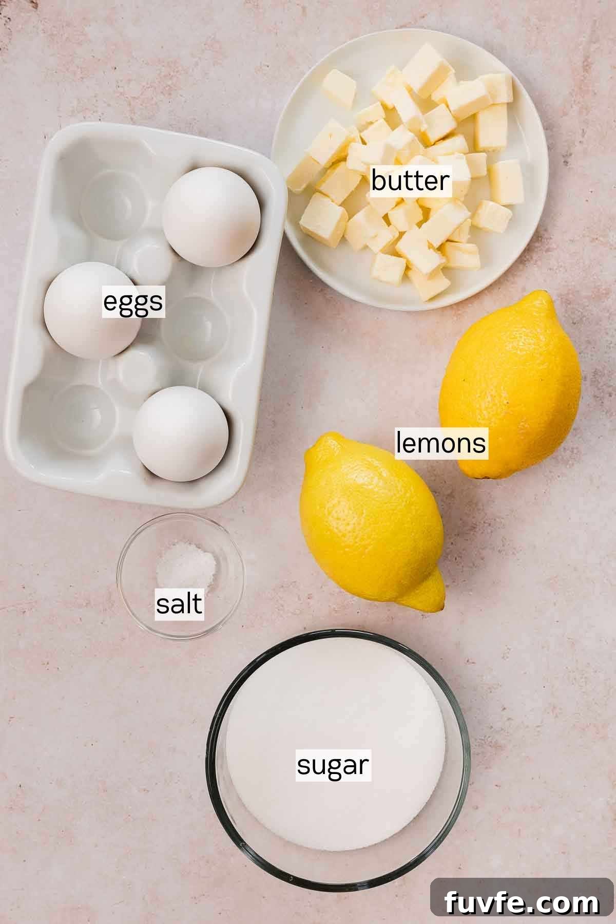 Homemade Lemon Curd Recipe: Smooth, Tangy, and Spreadable 4 lemon curd ingredients in bowls