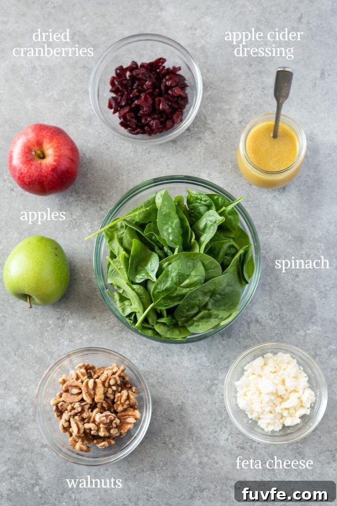 Crisp Spinach and Apple Salad with Feta and Walnuts 3 Spinach Apple Salad recipe ingredients