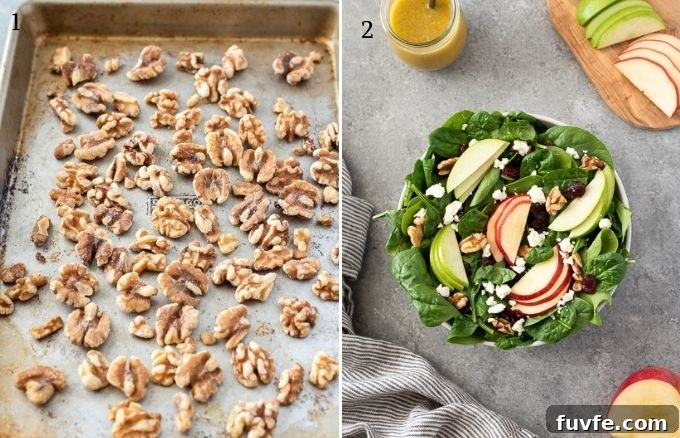 Crisp Spinach and Apple Salad with Feta and Walnuts 4 Spinach apple salad process collage
