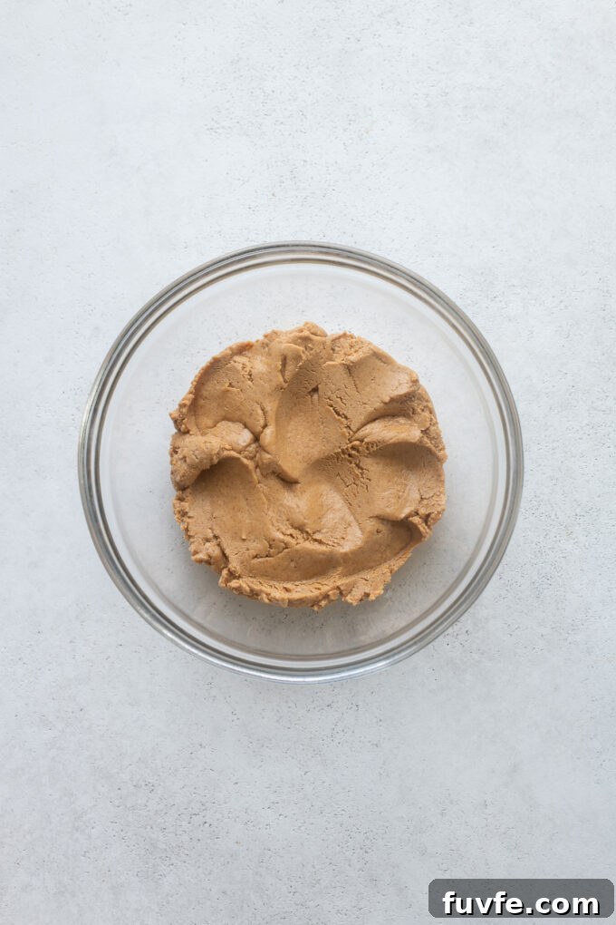 Protein peanut butter cup filling in mixing bowl.