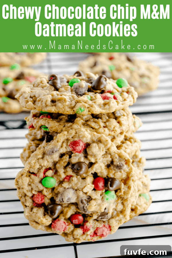 Chewy Chocolate Chip M&M Oatmeal Cookies are easy to make, big, and every bite is chewy!