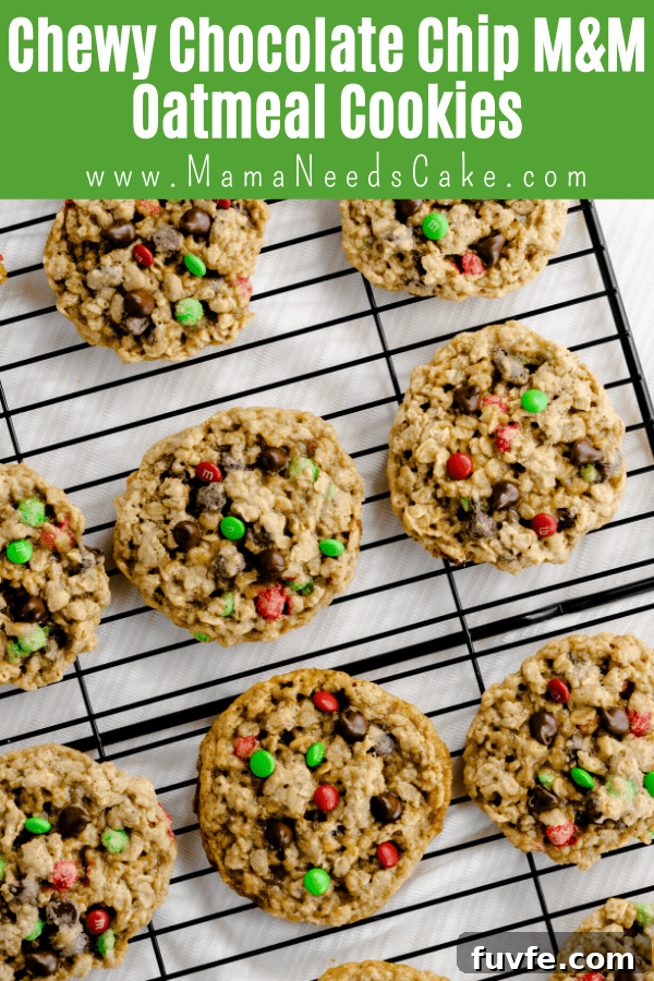 Chewy Chocolate Chip M&M Oatmeal Cookies are easy to make, big, and every bite is chewy!