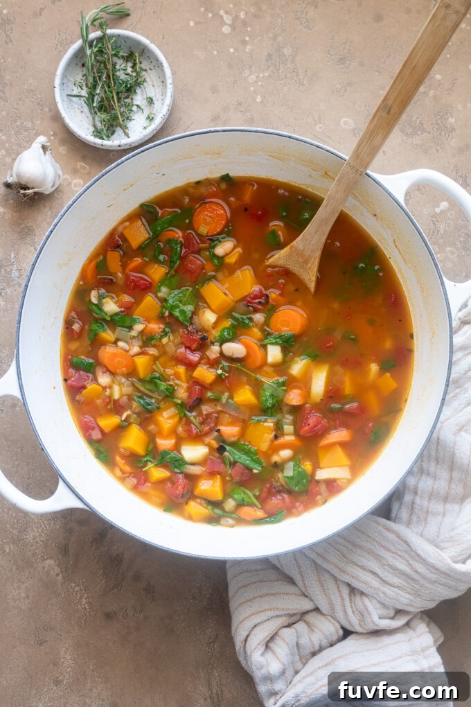Comforting Autumn Vegetable Soup with Roasted Roots 8 Autumn vegetable soup in a Dutch oven.