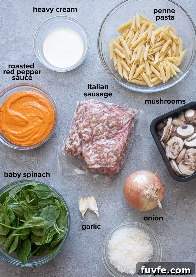 Roasted red pepper pasta ingredients.