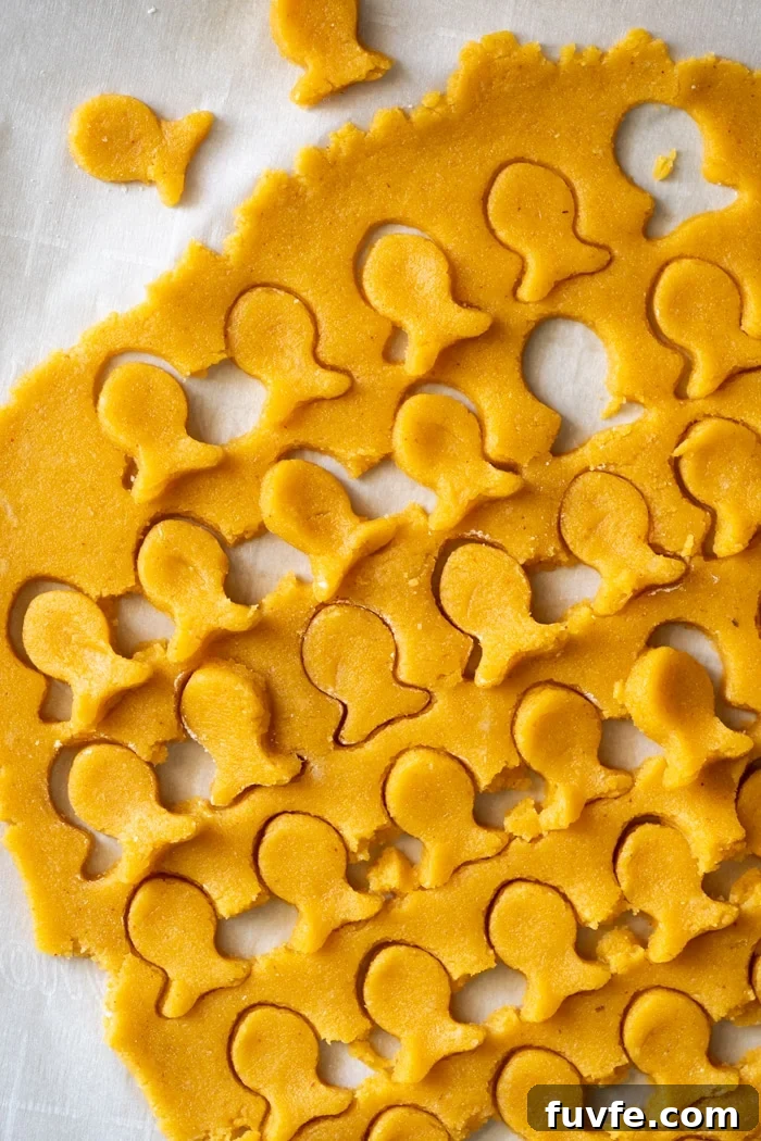 Keto cheese cracker dough with goldfish cutouts