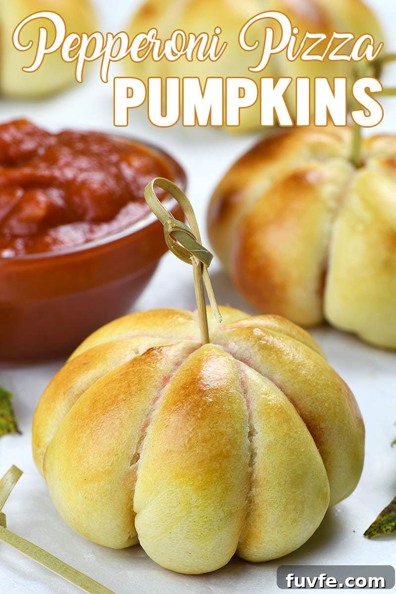Pepperoni Pizza Pumpkin Recipe: Savory Stuffed Jack-O’-Lanterns 2 Pepperoni Pizza Pumpkins are quick and easy pizza bites loaded with marinara sauce, mozzarella cheese, and pepperoni.