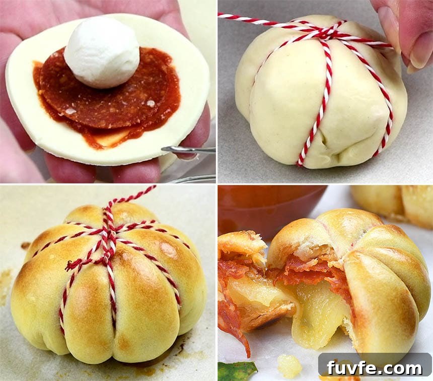 Pepperoni Pizza Pumpkin Recipe: Savory Stuffed Jack-O’-Lanterns 3 Pepperoni Pizza Pumpkins preparation steps.
