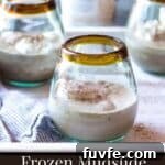 Glasses filled with frozen mudslides on a tray with text overlay.