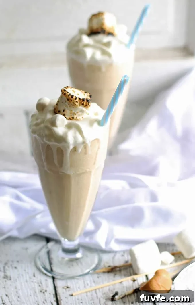 Toasted Marshmallow Peanut Butter Milkshake | honeyandbirch.com