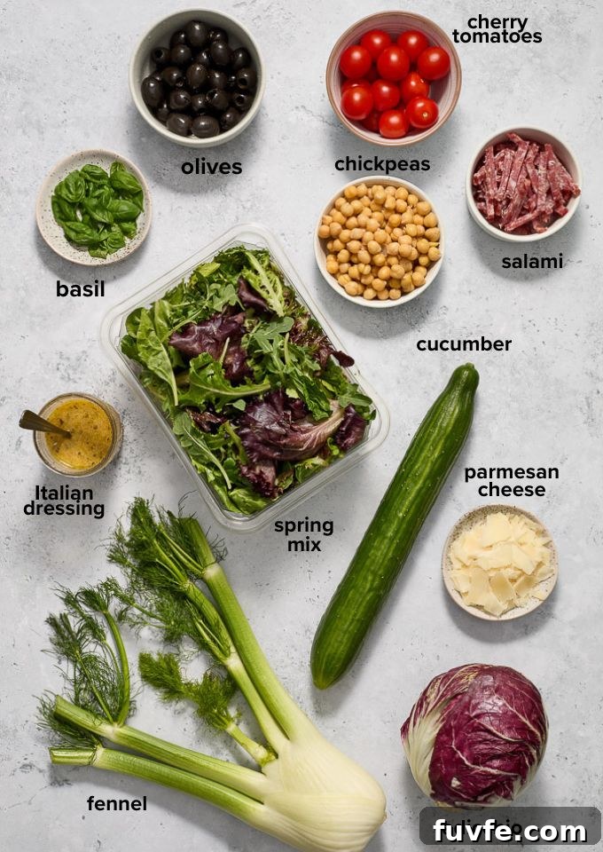 Classic Italian Chopped Salad Recipe with Zesty Vinaigrette 3 Italian chopped salad recipe ingredients.