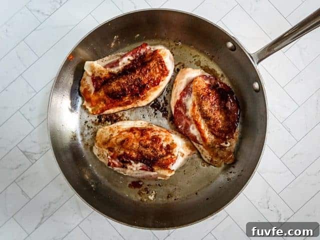 Capicola and Provolone Stuffed Chicken Breasts That Melt in Your Mouth 6 Searing the stuffed chicken breasts.
