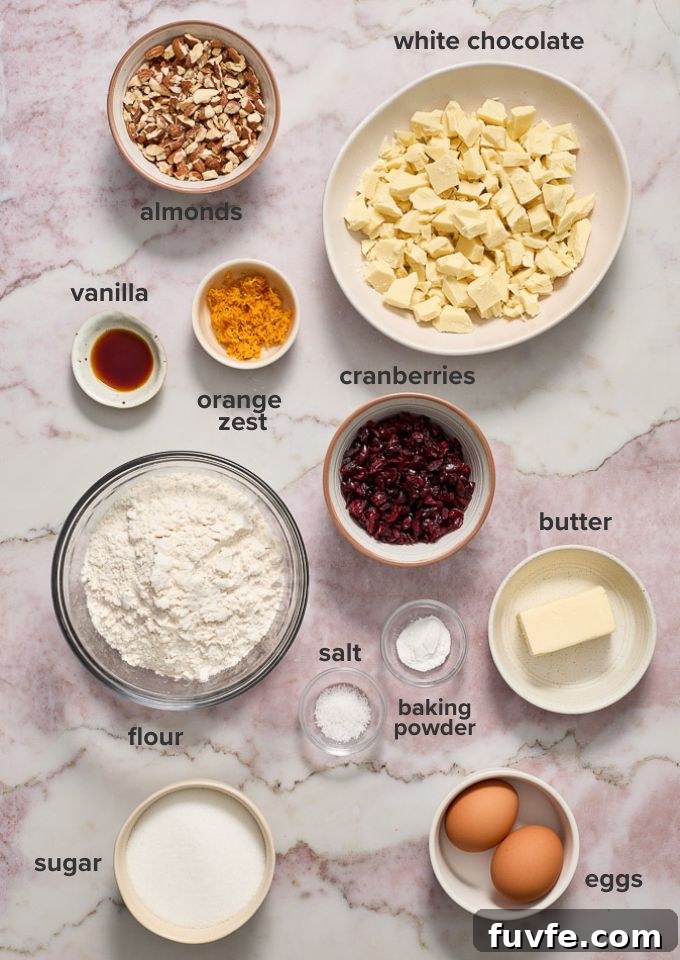 Cranberry orange biscotti recipe ingredients.