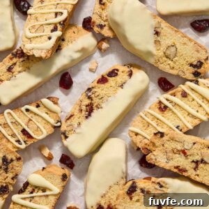 Homemade Cranberry Orange Biscotti Recipe 9 Cranberry orange biscotti dipped in white chocolate.