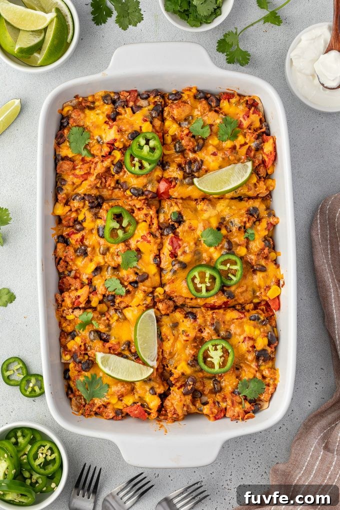 Cheesy Mexican Tortilla Casserole with Beans 6 Mexican lasagna cut into squares