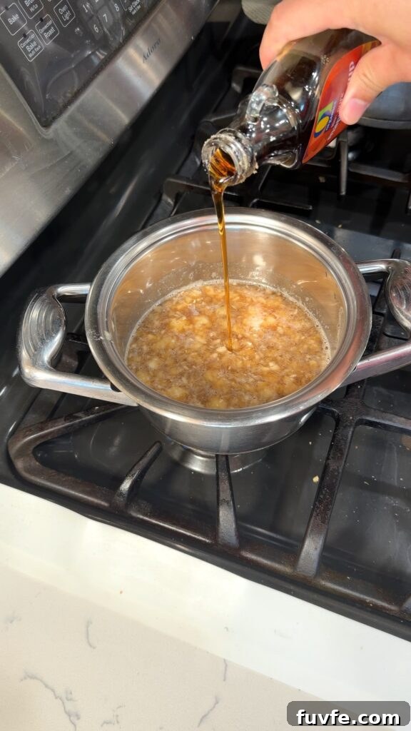 Banana Bread Latte Syrup Recipe — Homemade Coffee Flavoring 6 adding maple syrup