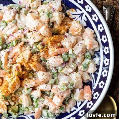 close-up of shrimp salad.