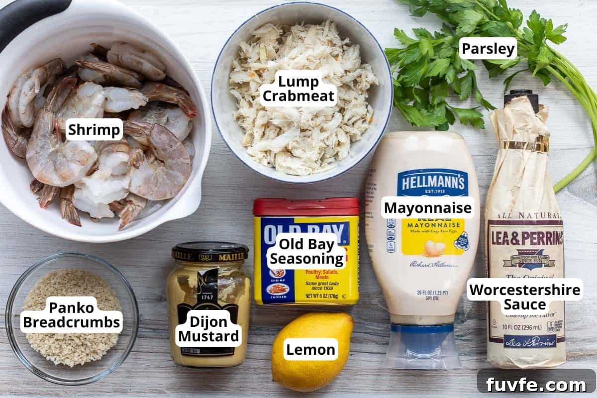Oven-Baked Stuffed Shrimp with Garlic Herb Breadcrumbs 3 shrimp, lump crabmeat, parsley, panko breadcrumbs, dijon mustard, old bay seasoning, mayonnaise, lemon, and Worcestershire sauce.