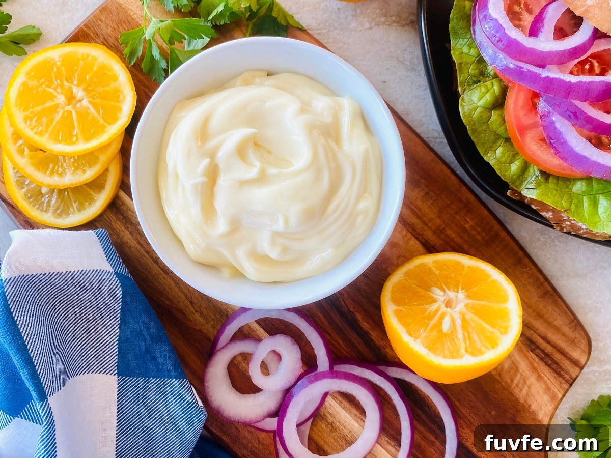 Homemade Mayonnaise Recipe: Smooth, Creamy, and Stable 5 homemade mayo in a bowl next to a ham sandwich with mayo.